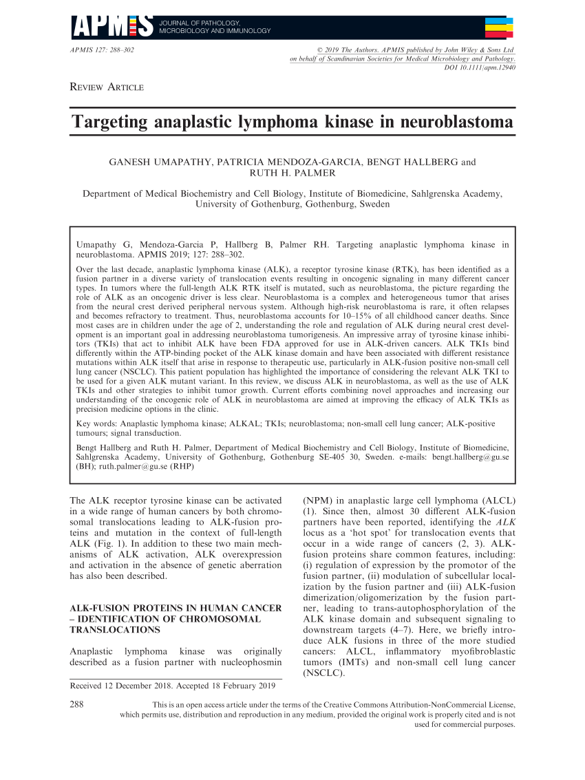 PDF Targeting Anaplastic Lymphoma Kinase in neuroblastoma