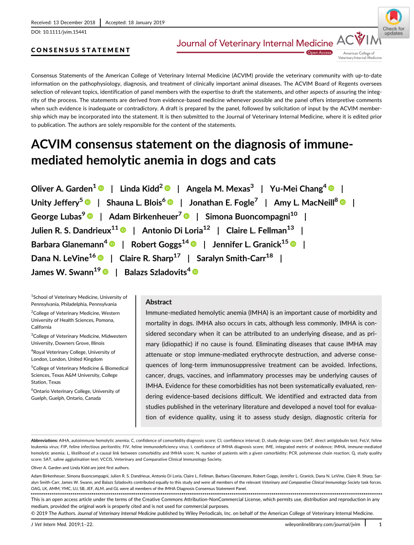 Pdf Acvim Consensus Statement On The Diagnosis Of Immune Mediated