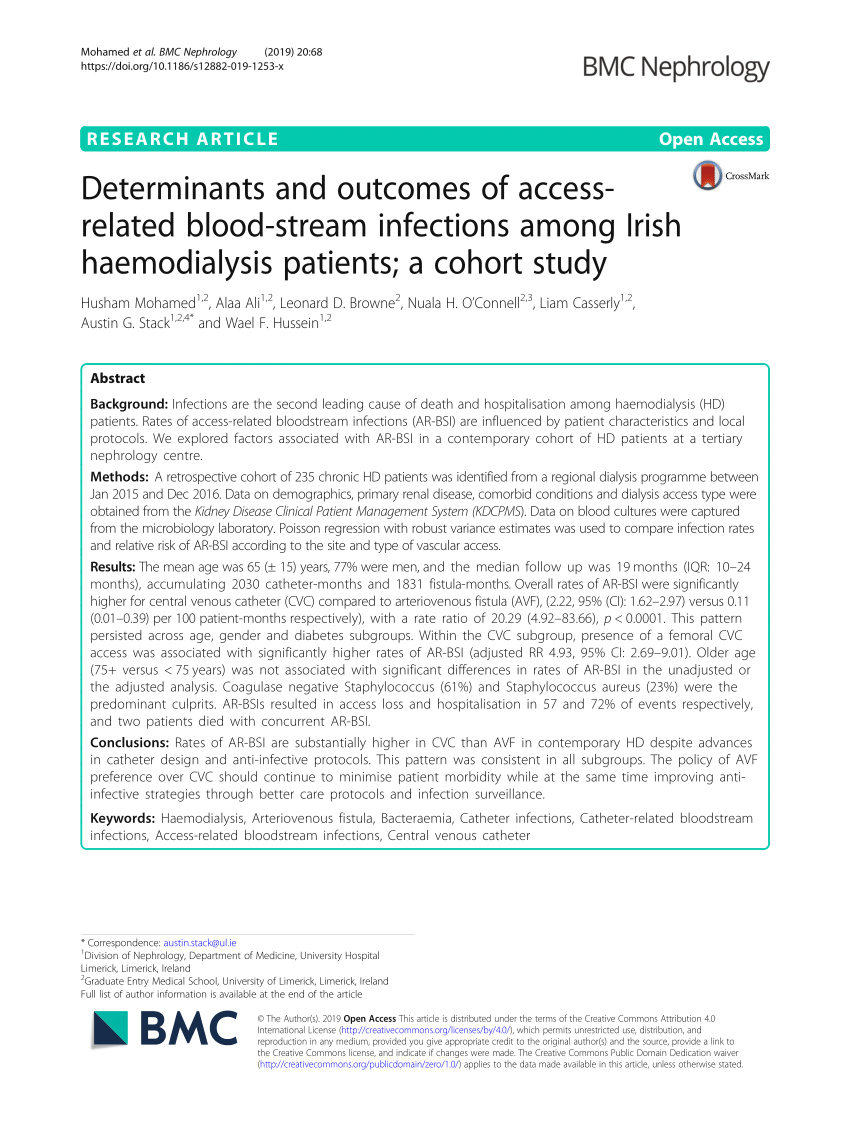 Pdf Determinants And Outcomes Of Access Related Blood Stream - pdf determinants and outcomes of access related blood stream infections among irish haemodialysi!   s patients a cohort study