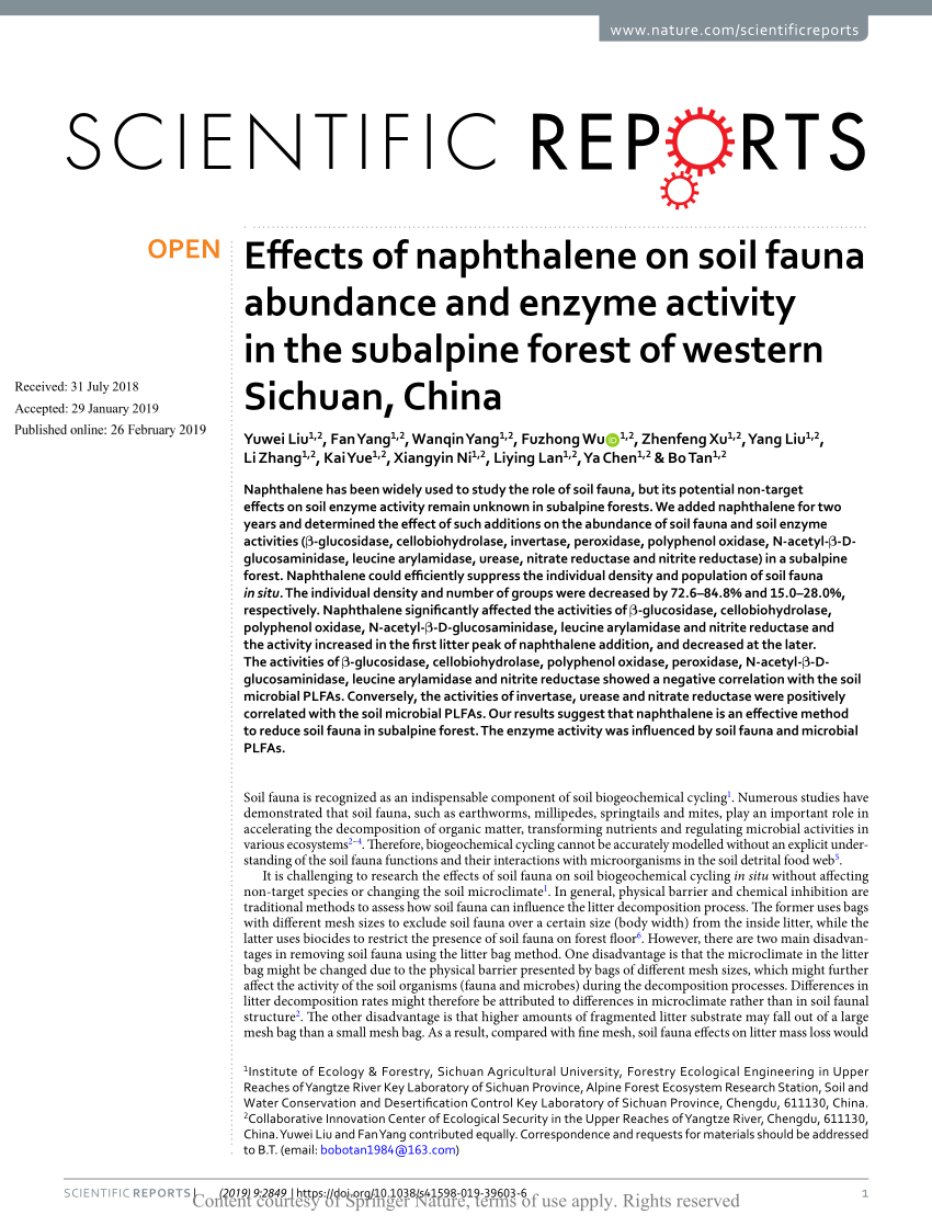 PDF) Effects of naphthalene on soil fauna abundance and enzyme 