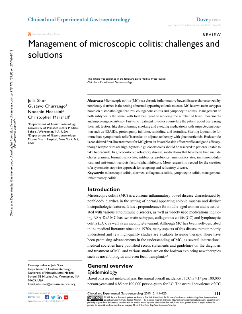 Pdf Management Of Microscopic Colitis Challenges And Solutions