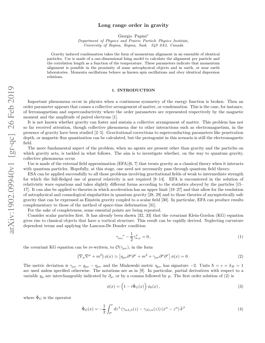 Pdf Long Range Order In Gravity