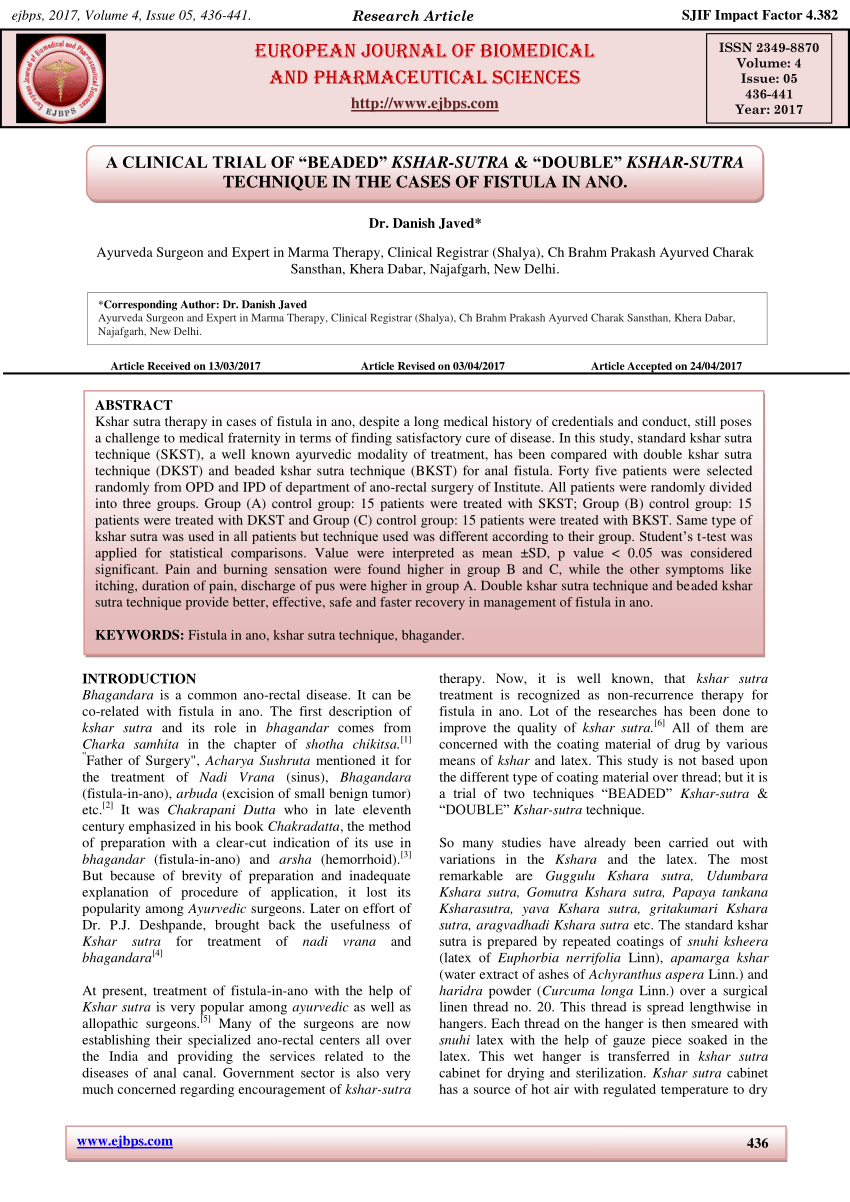 Pdf A Clinical Trial Of Beaded Kshar Sutra And Double Kshar Sutra Technique In The Cases Of 0253