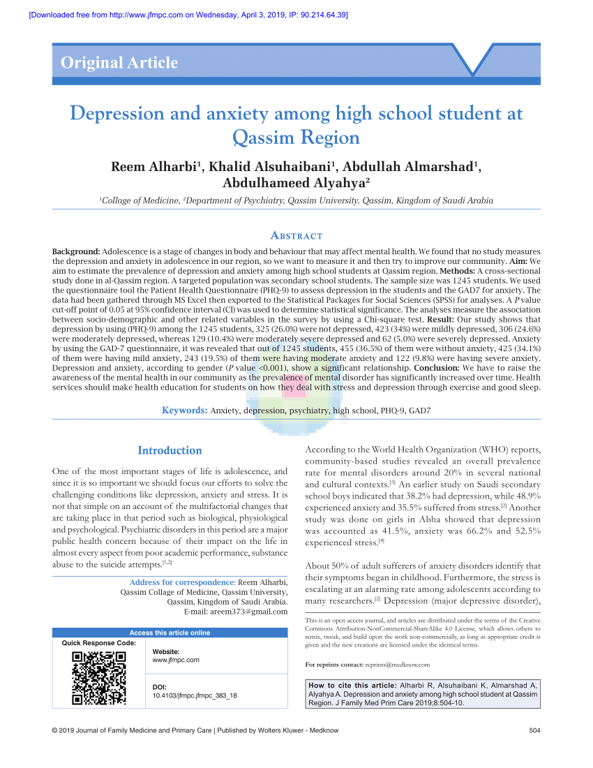 research paper on depression in high school students