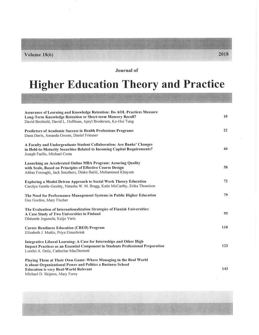 Pdf Journal Of Higher Education Theory Exploring A Model Driven Approach To Sw Theory Education 