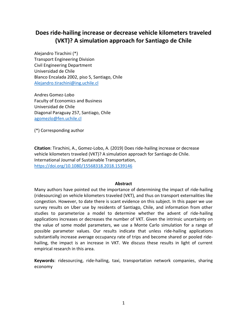 Pdf Does Ride Hailing Increase Or Decrease Vehicle Kilometers Traveled Vkt A Simulation Approach For Santiago De Chile