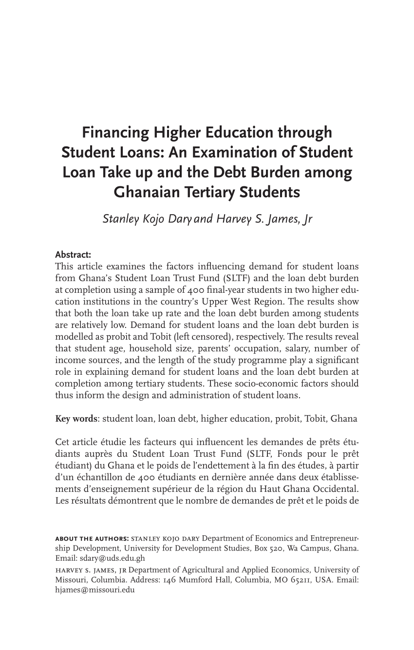 Pdf Financing Higher Education Through Student Loans An
