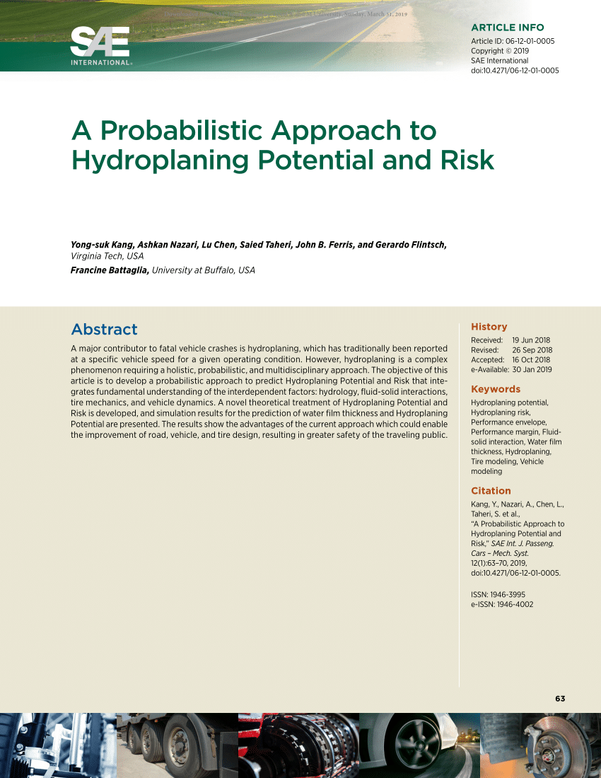 Pdf A Probabilistic Approach To Hydroplaning Potential And Risk