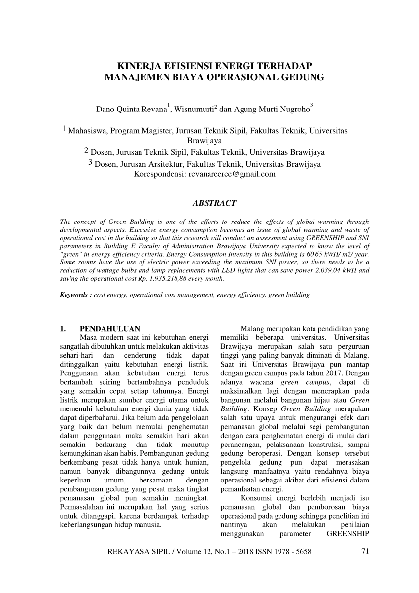 (PDF) Kinerja Efisiensi Energi Terhadap Manajemen Biaya Operasional Gedung
