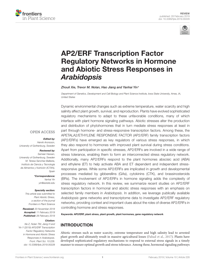 PDF) AP2/ERF Transcription Factor Regulatory Networks in Hormone 
