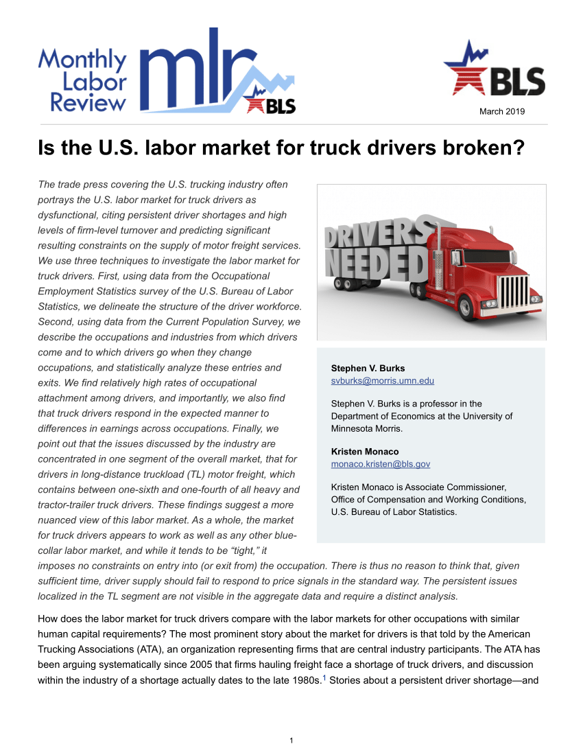 Is the U.S. labor market for truck drivers broken? : Monthly Labor