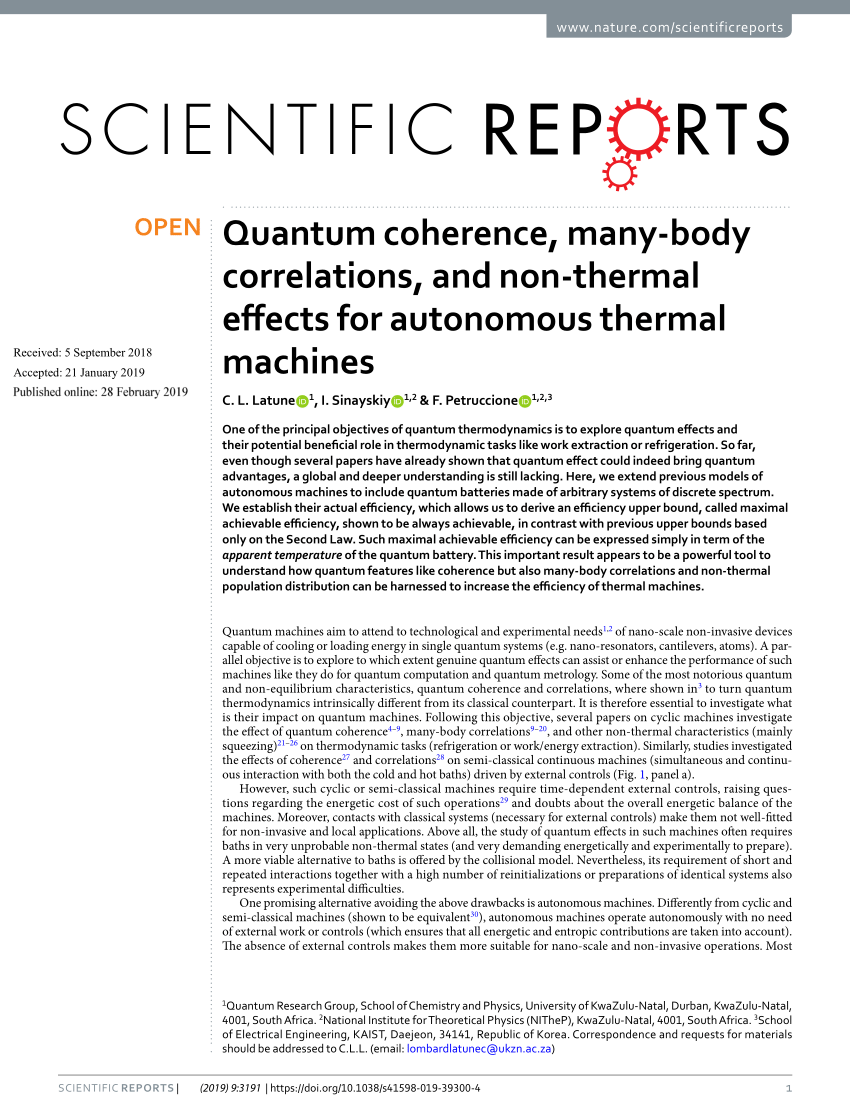 Pdf Quantum Coherence Many Body Correlations And Non Thermal Effects For Autonomous Thermal Machines