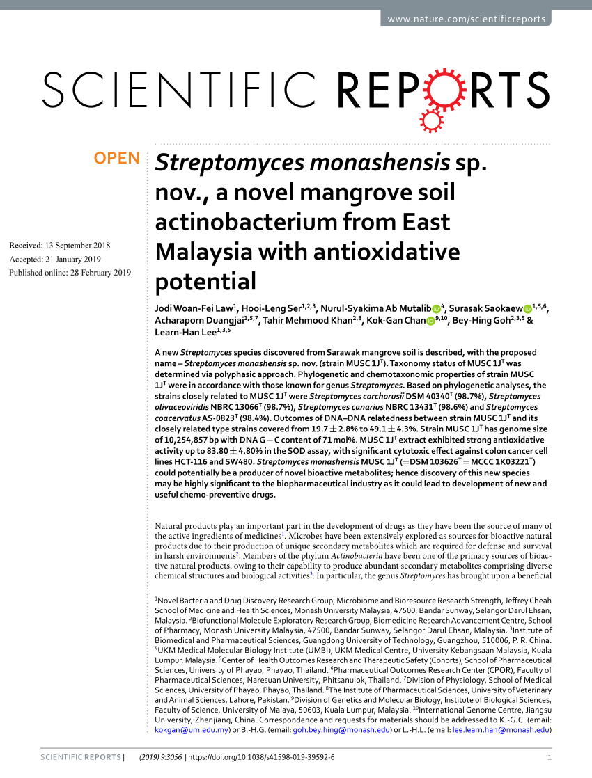 PDF) Streptomyces monashensis sp. nov., a novel mangrove soil 