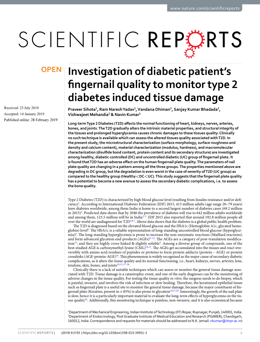 (PDF) Investigation of diabetic patient’s fingernail quality to monitor