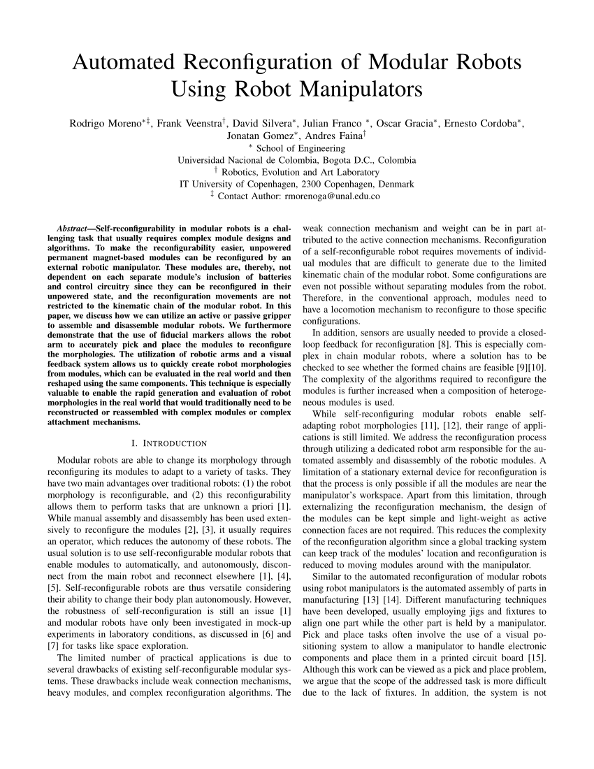 PDF) Assemblers: A Modular, Reconfigurable Manipulator for