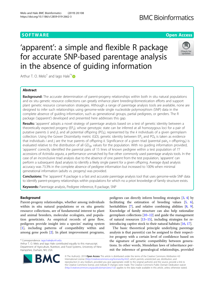 Pdf Apparent A Simple And Flexible R Package For Accurate Snp Based Parentage Analysis In The Absence Of Guiding Information