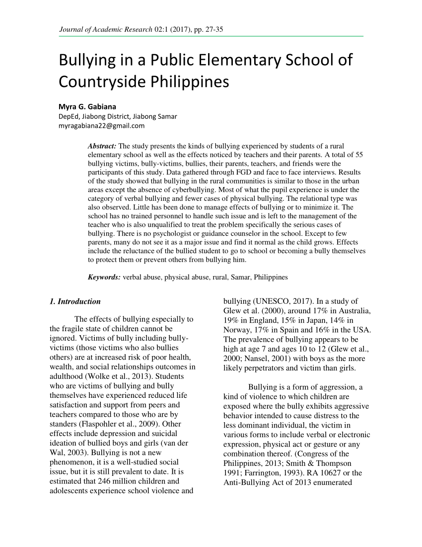 research study about bullying in the philippines