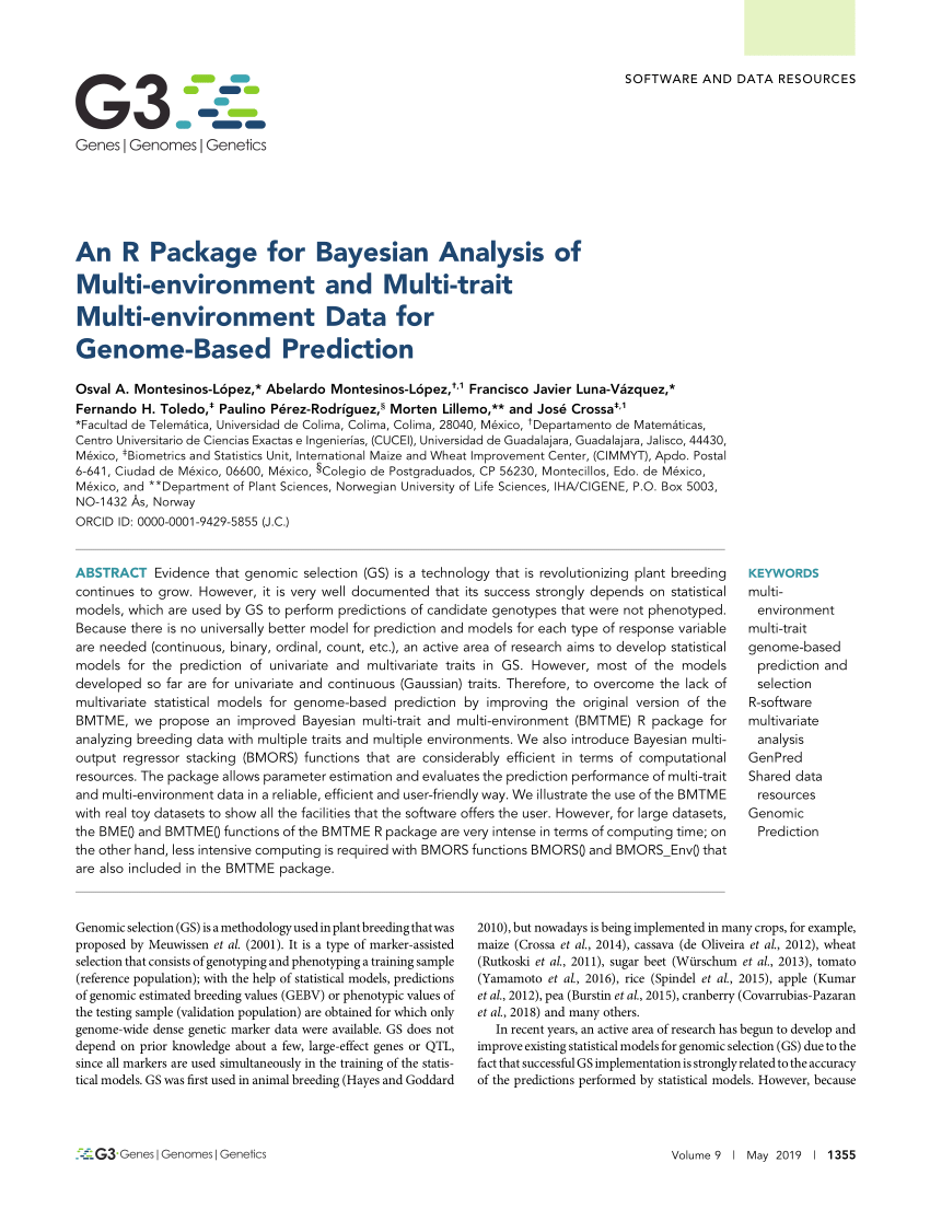Pdf An R Package For Bayesian Analysis Of Multi Environment And Multi Trait Multi Environment Data For Genome Gased Prediction