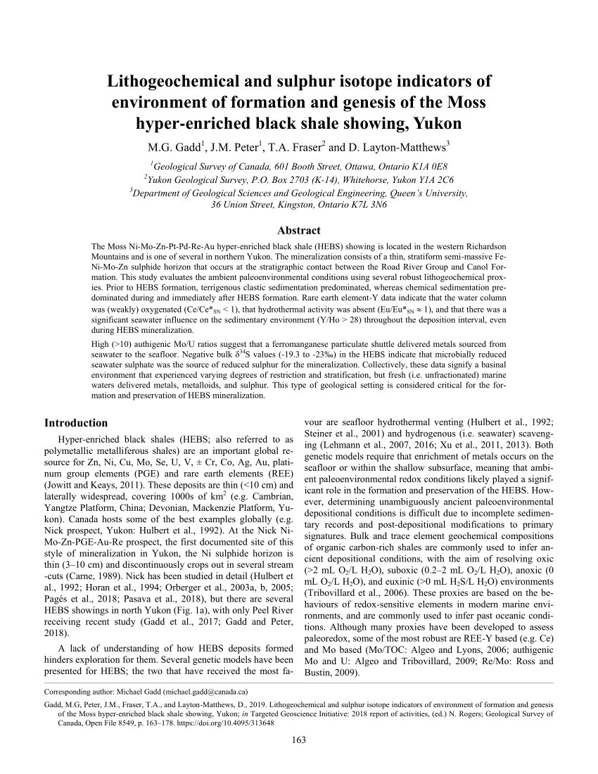Pdf Lithogeochemical And Sulphur Isotope Indicators Of Environment - pdf lithogeochemical and sulphur isotope indicators of environment of formation and genesis of the moss hyper enriched black shale showing yukon