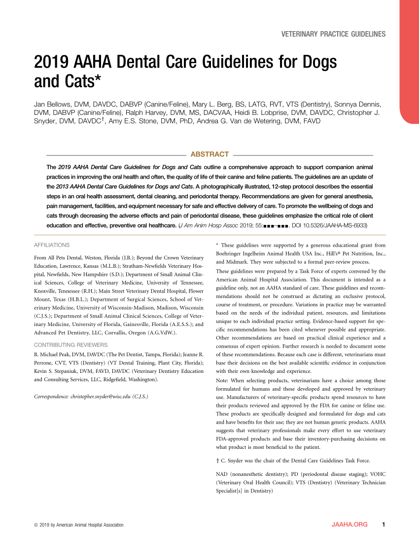 Pdf 2019 Aaha Dental Care Guidelines For Dogs And Cats