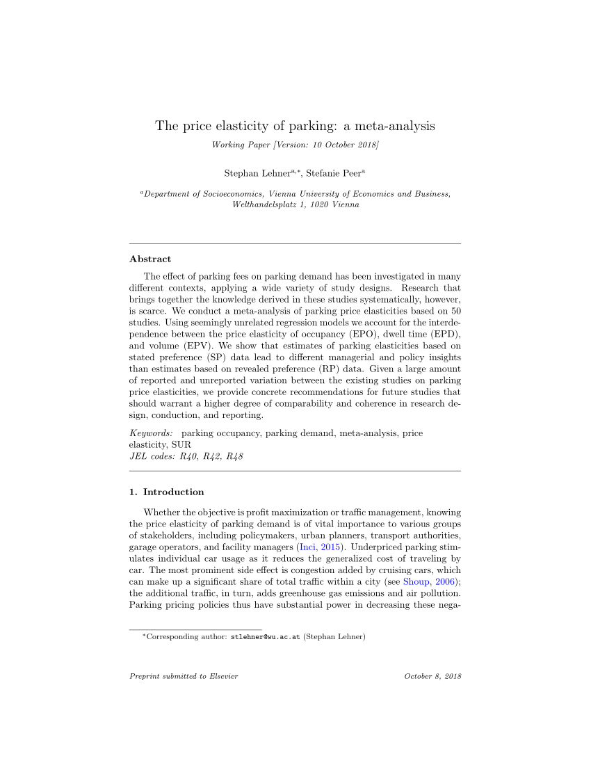 Pdf The Price Elasticity Of Parking A Meta Analysis