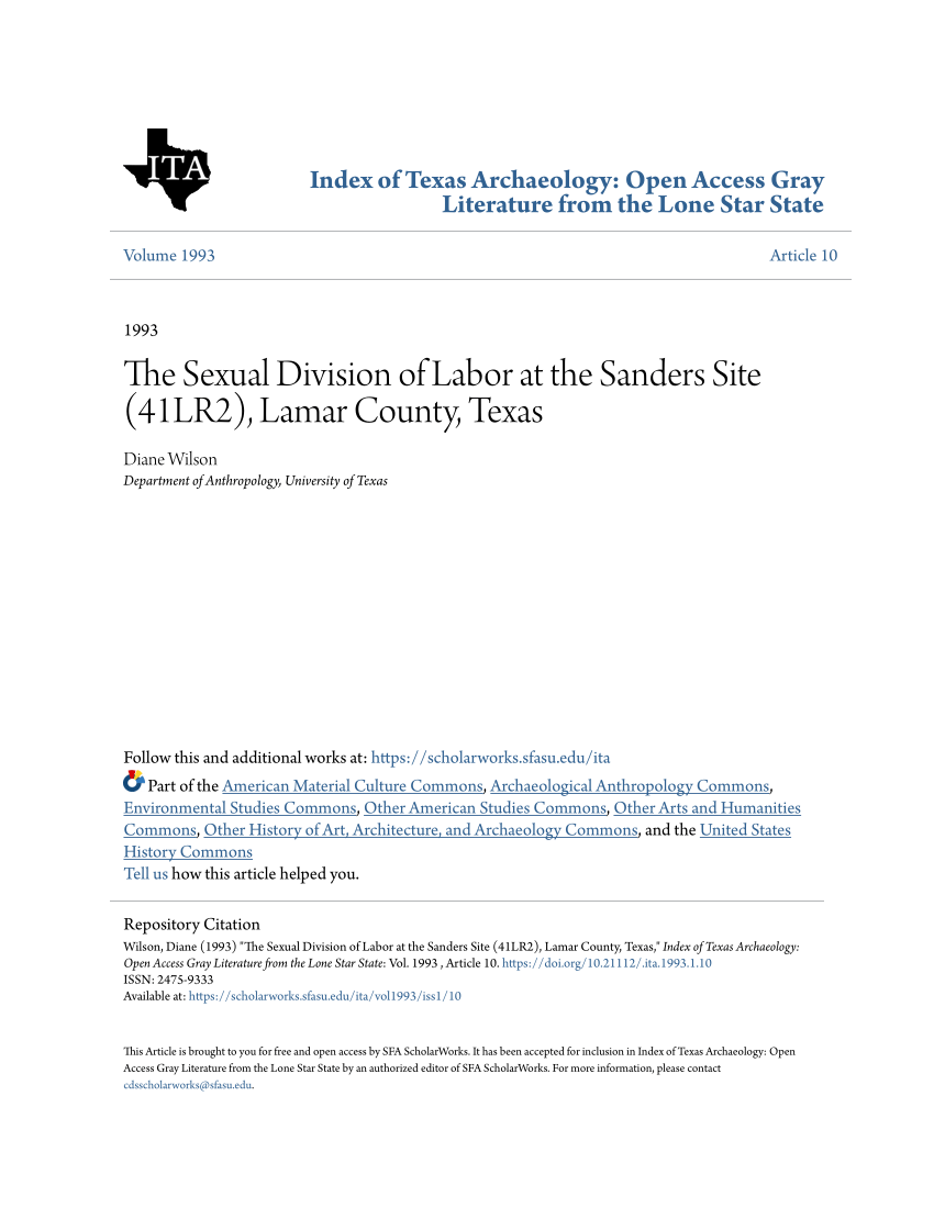 Pdf The Sexual Division Of Labor At The Sanders Site 41lr2 Lamar County Texas 9222