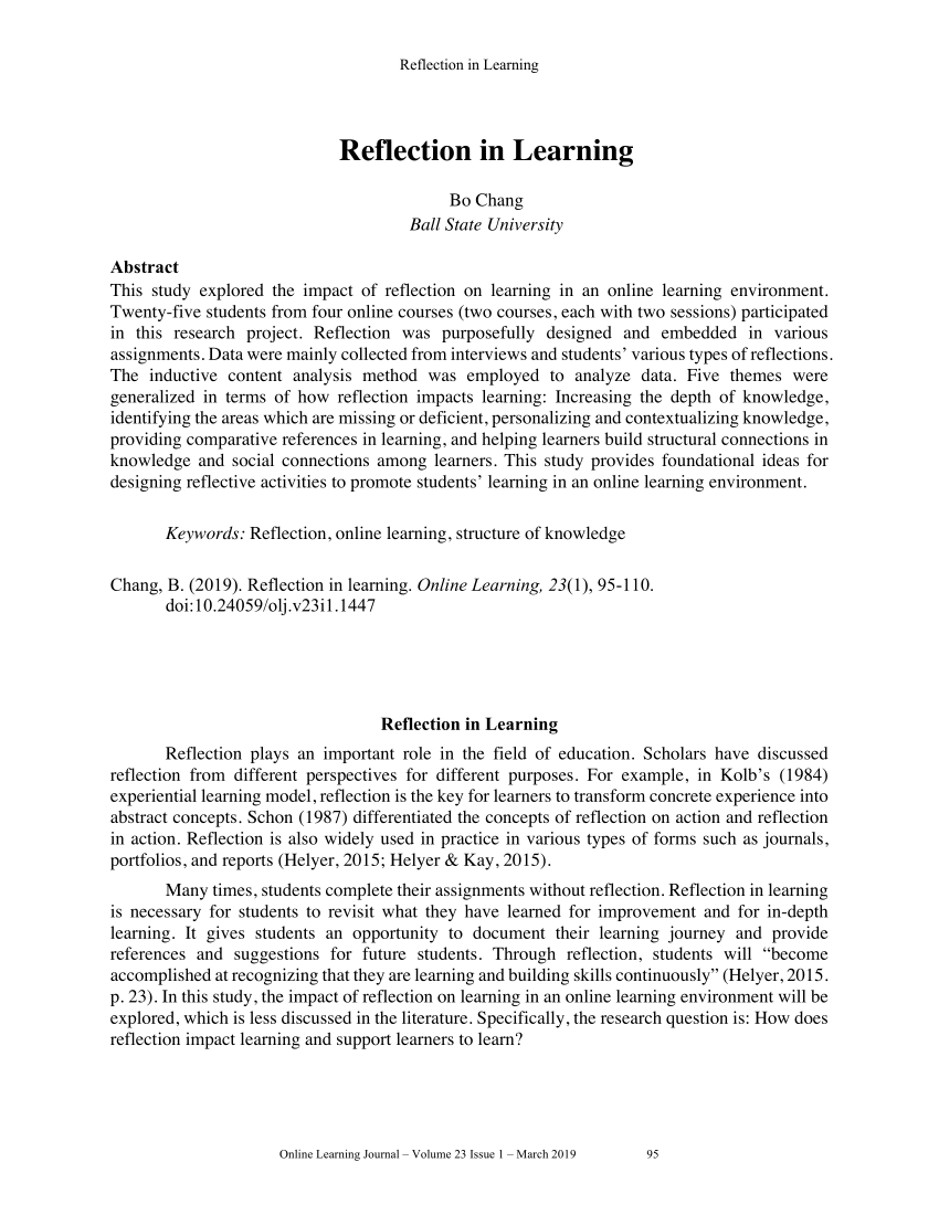 Pdf Reflection In Learning
