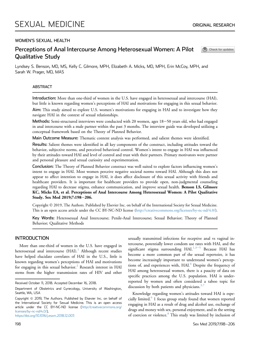 PDF) Perceptions of Anal Intercourse Among Heterosexual Women A Pilot Qualitative Study photo