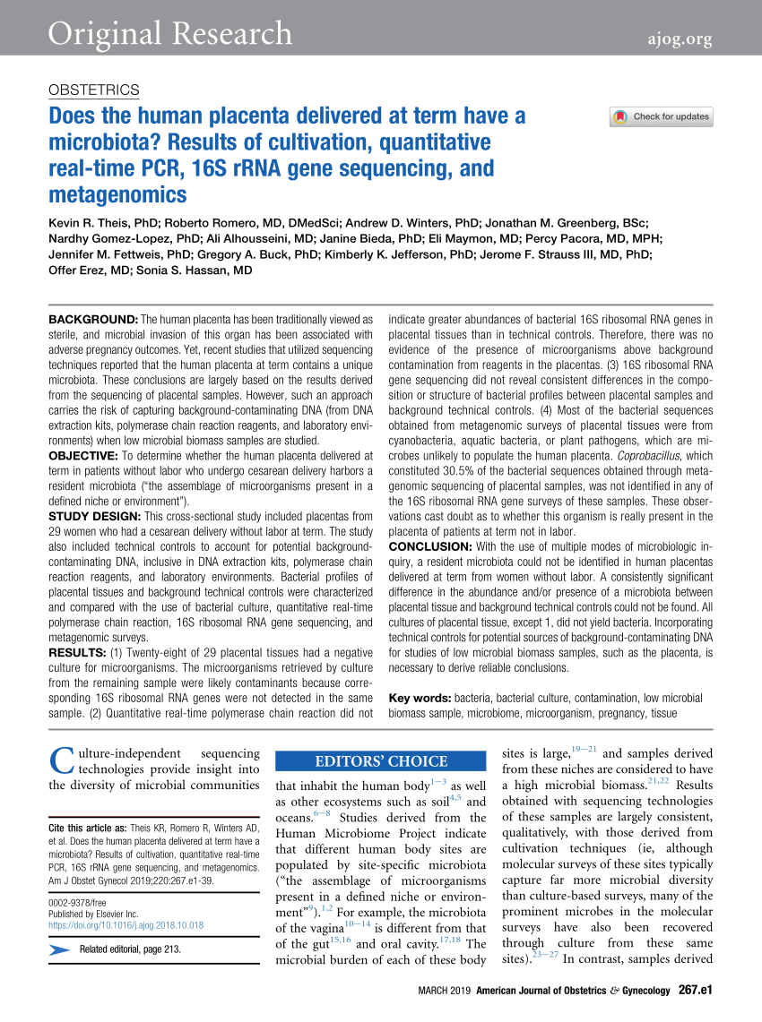 PDF) Does the human placenta delivered at term have a microbiota