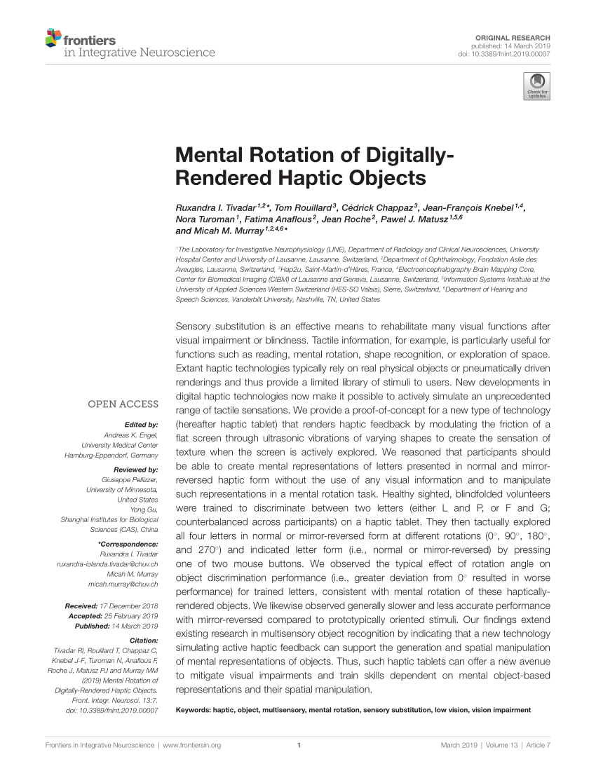 PDF) Mental Rotation of Digitally-Rendered Haptic Objects