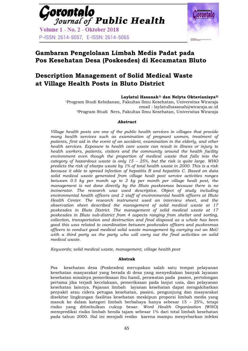 (PDF) Gambaran Pengelolaan Limbah Medis Padat pada Pos Kesehatan Desa