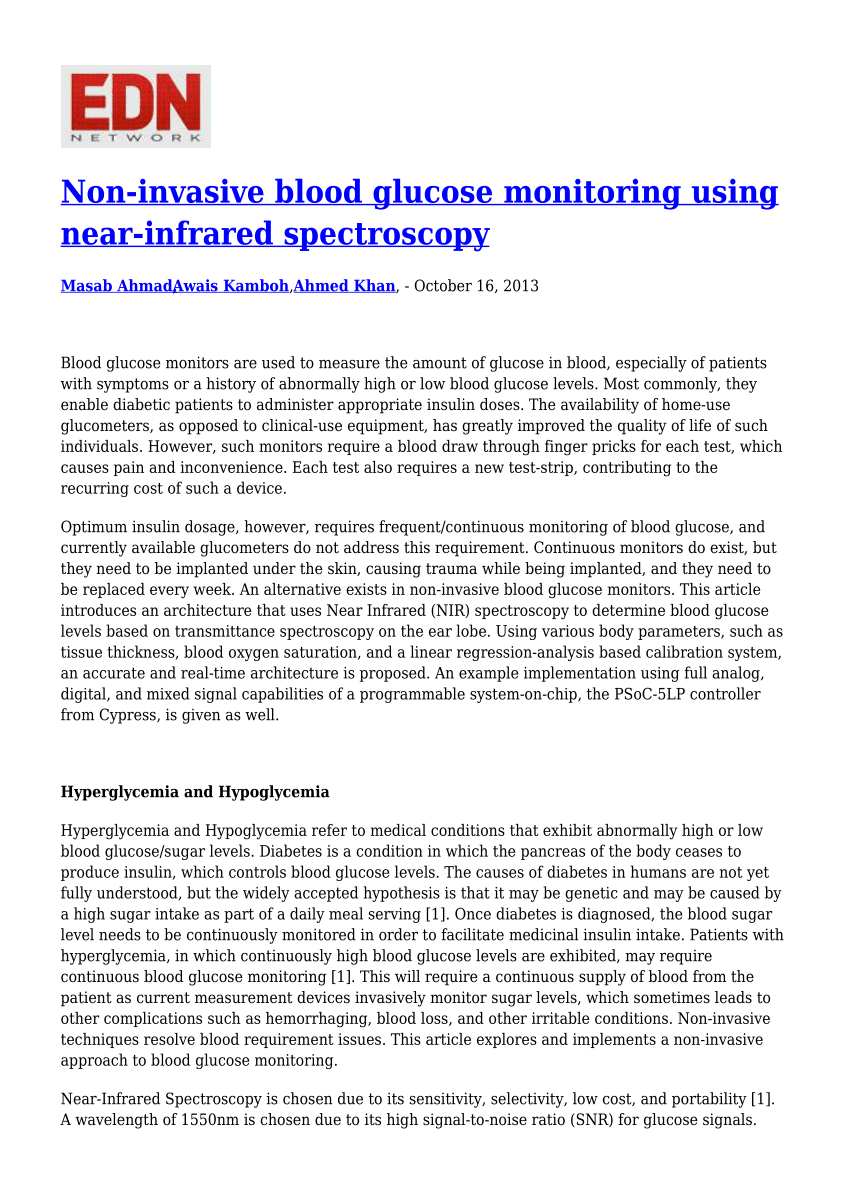 (PDF) Noninvasive blood glucose monitoring using nearinfrared