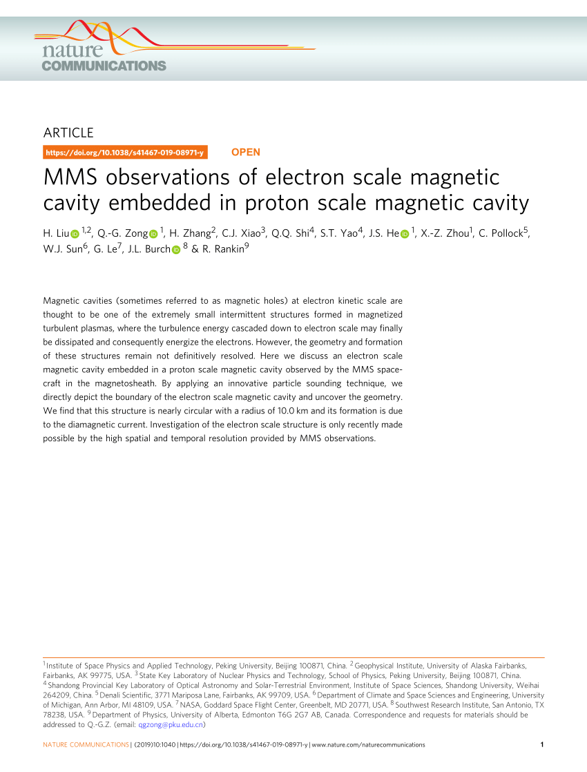 Pdf Mms Observations Of Electron Scale Magnetic Cavity Embedded In Proton Scale Magnetic Cavity