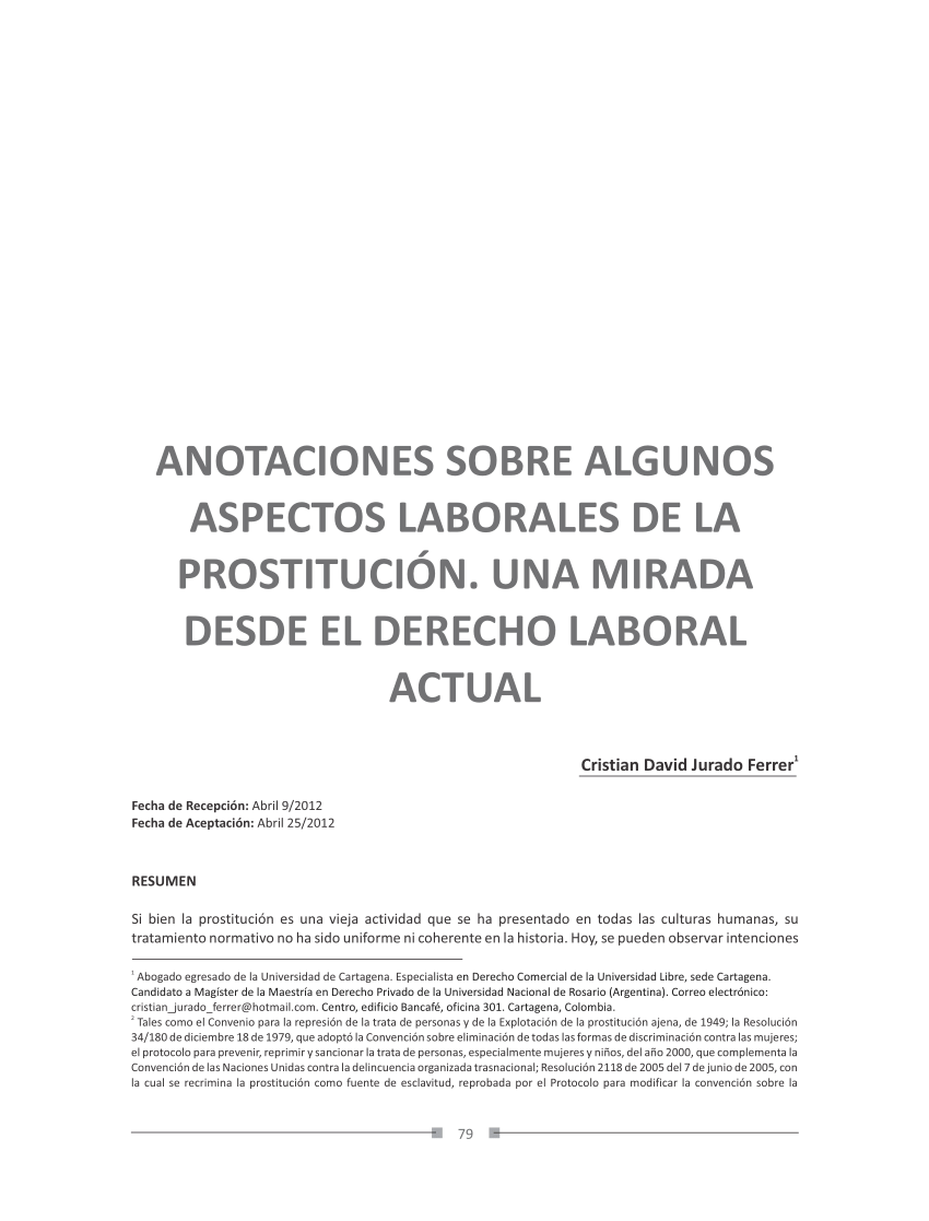 Pdf Anotaciones Sobre Algunos Aspectos Laborales De La Prostitución Una Mirada Desde El 1104