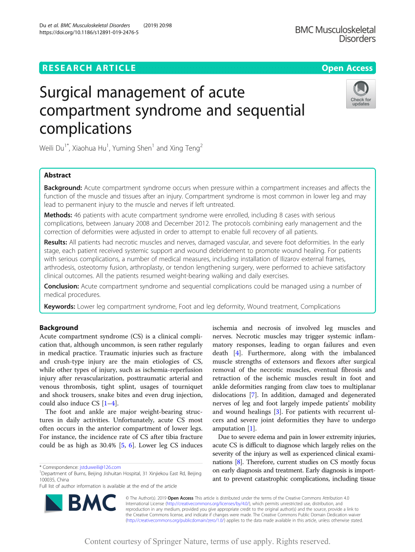 PDF) Surgical management of acute compartment syndrome and sequential  complications