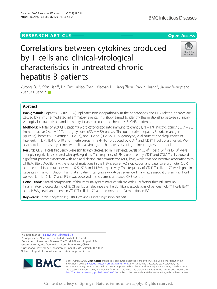 Pdf Correlations Between Cytokines Produced By T Cells And Clinical Virological Characteristics In Untreated Chronic Hepatitis B Patients