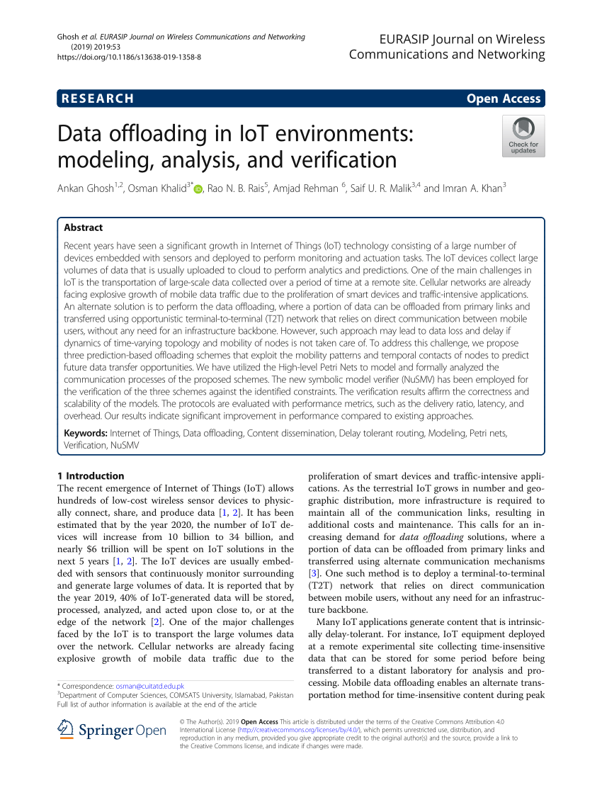 Pdf Data Offloading In Iot Environments Modeling Analysis And Verification