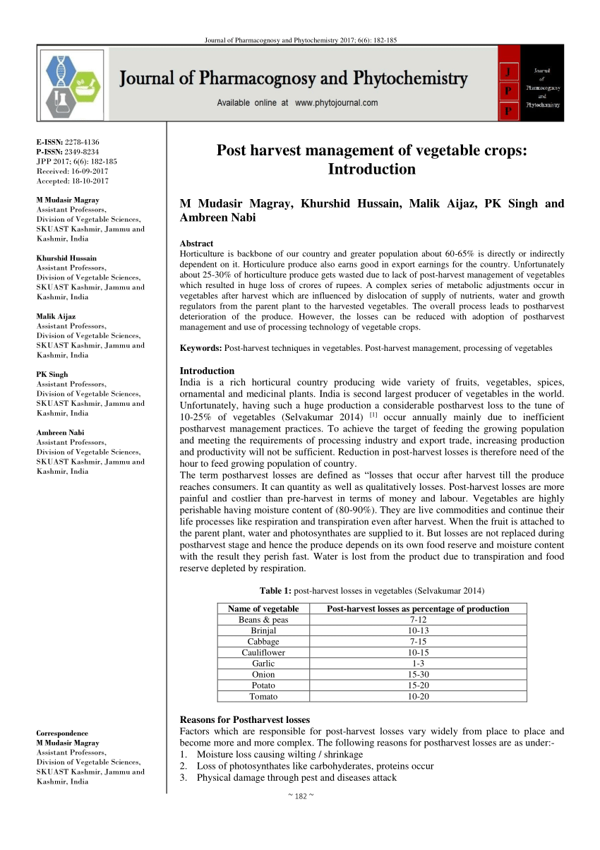 research paper post harvest