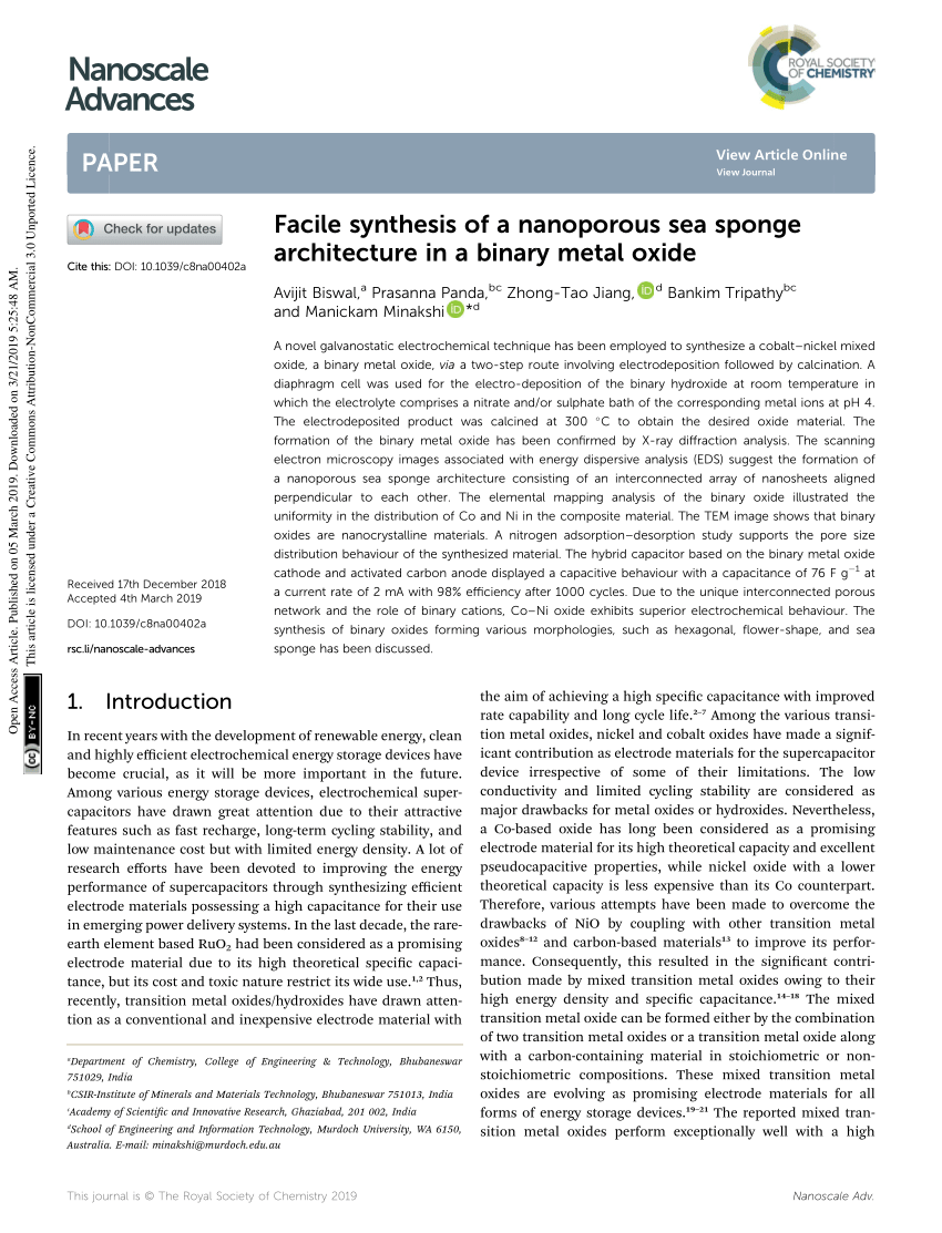Pdf Facile Synthesis Of Nanoporous Sea Sponge Architecture In A