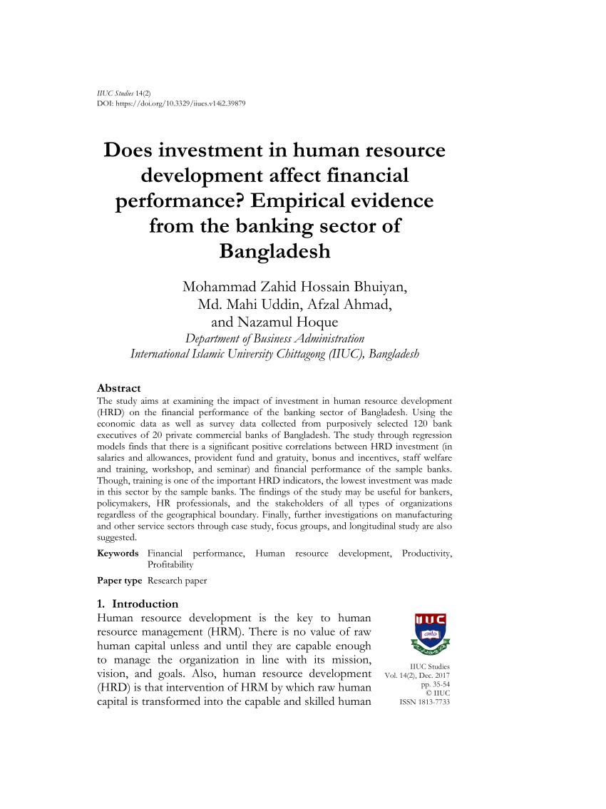 Pdf Does Investment In Human Resource Development Affect Financial Performance Empirical 2865