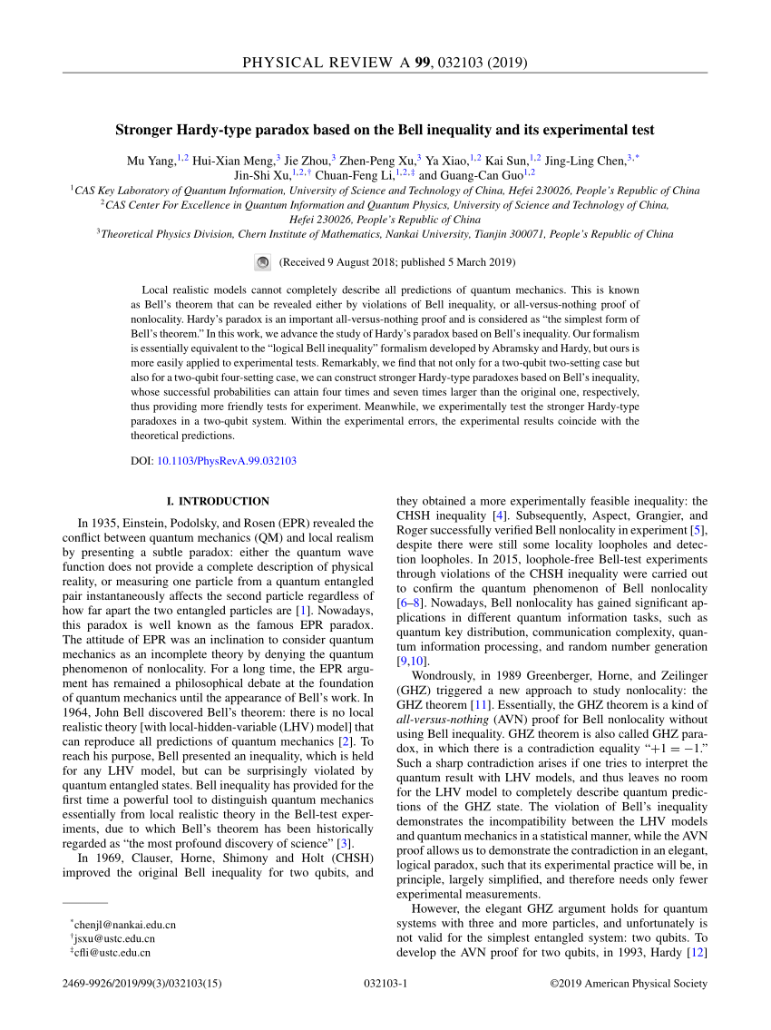 Pdf Stronger Hardy Type Paradox Based On The Bell Inequality And Its