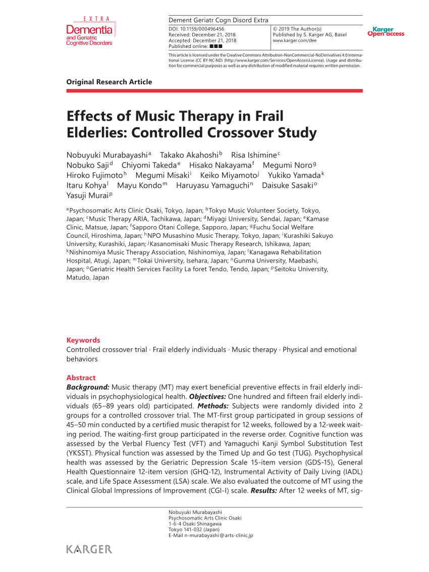 Pdf Effects Of Music Therapy In Frail Elderlies Controlled Crossover Study
