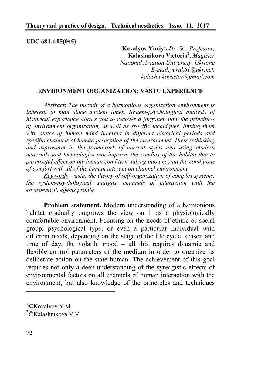 PDF) Environment organization: vastu experience