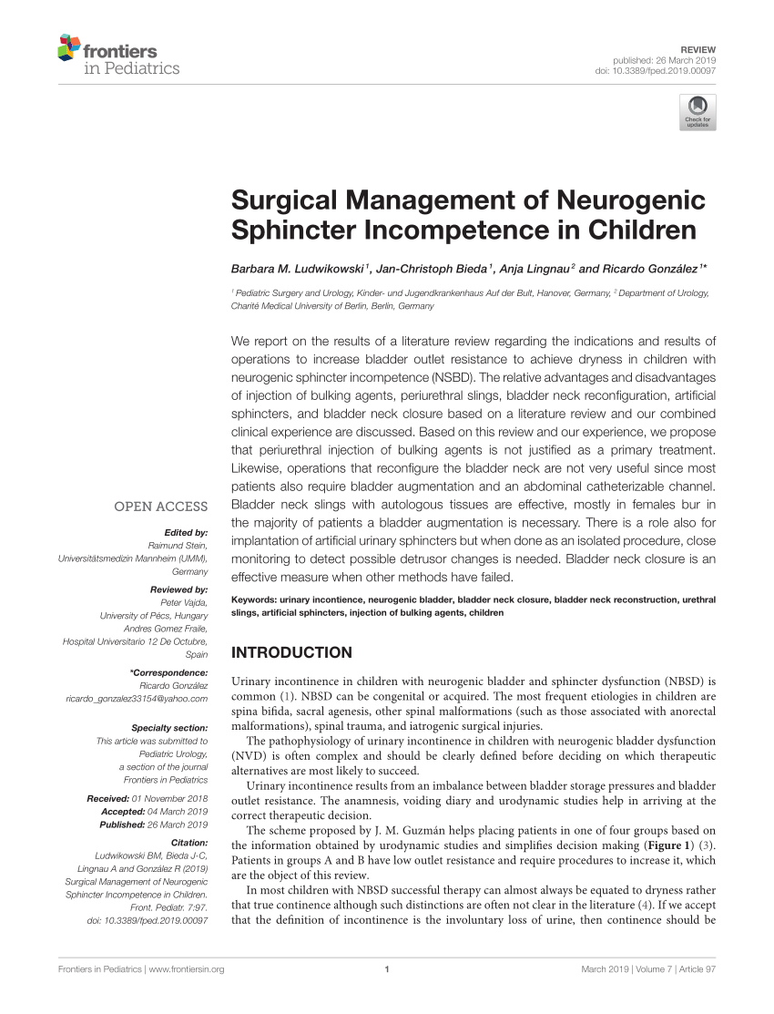 Results of Conservative and Surgical Management of the Neurogenic Bladder  in 160 Children
