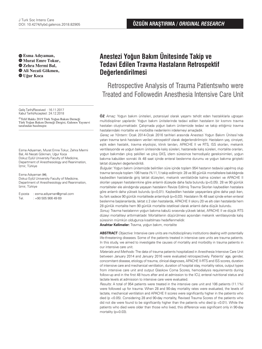 PDF Retrospective Analysis of Trauma Patients Who were Treated  