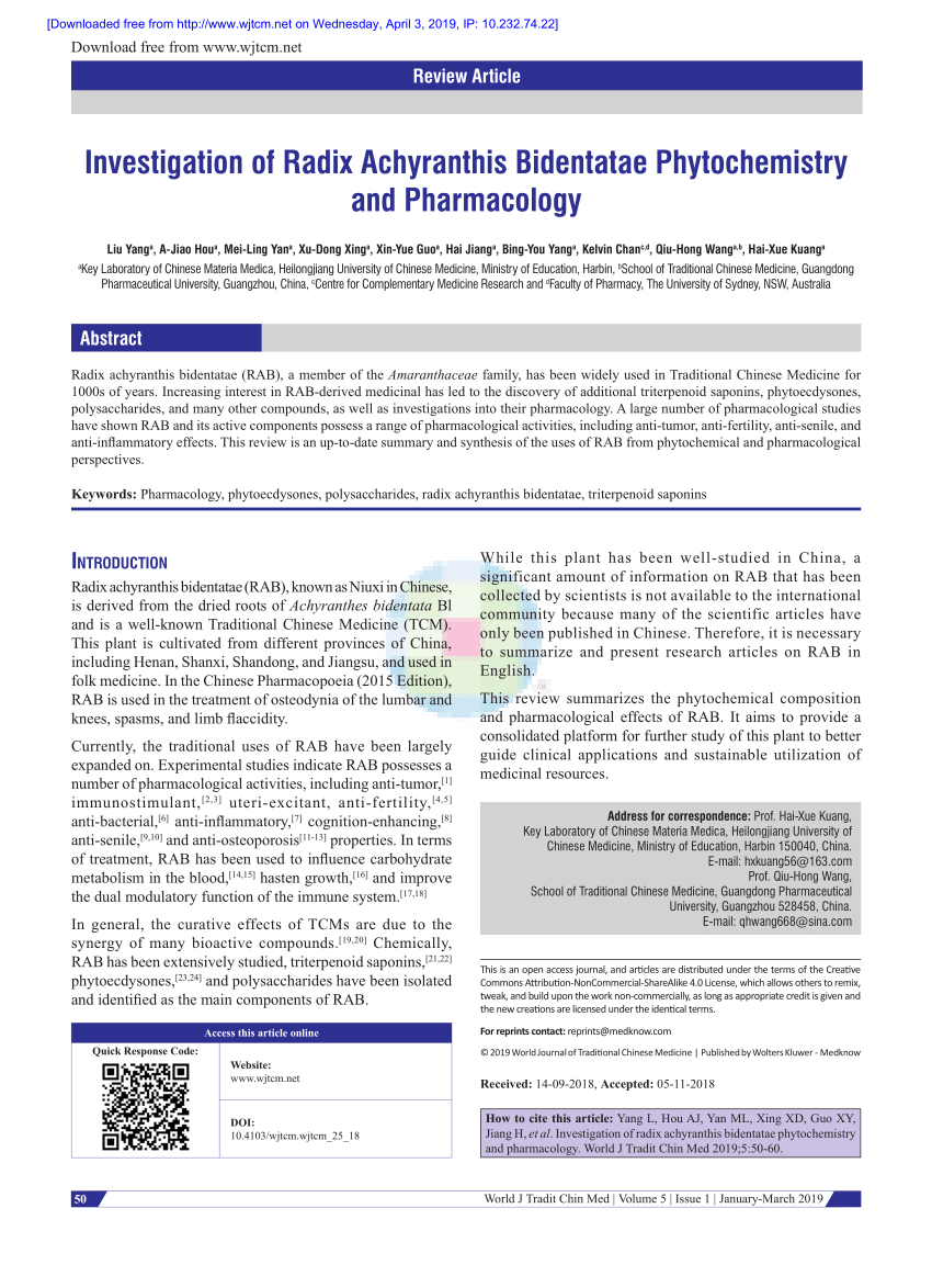 Pdf Investigation Of Radix Achyranthis Bidentatae - 