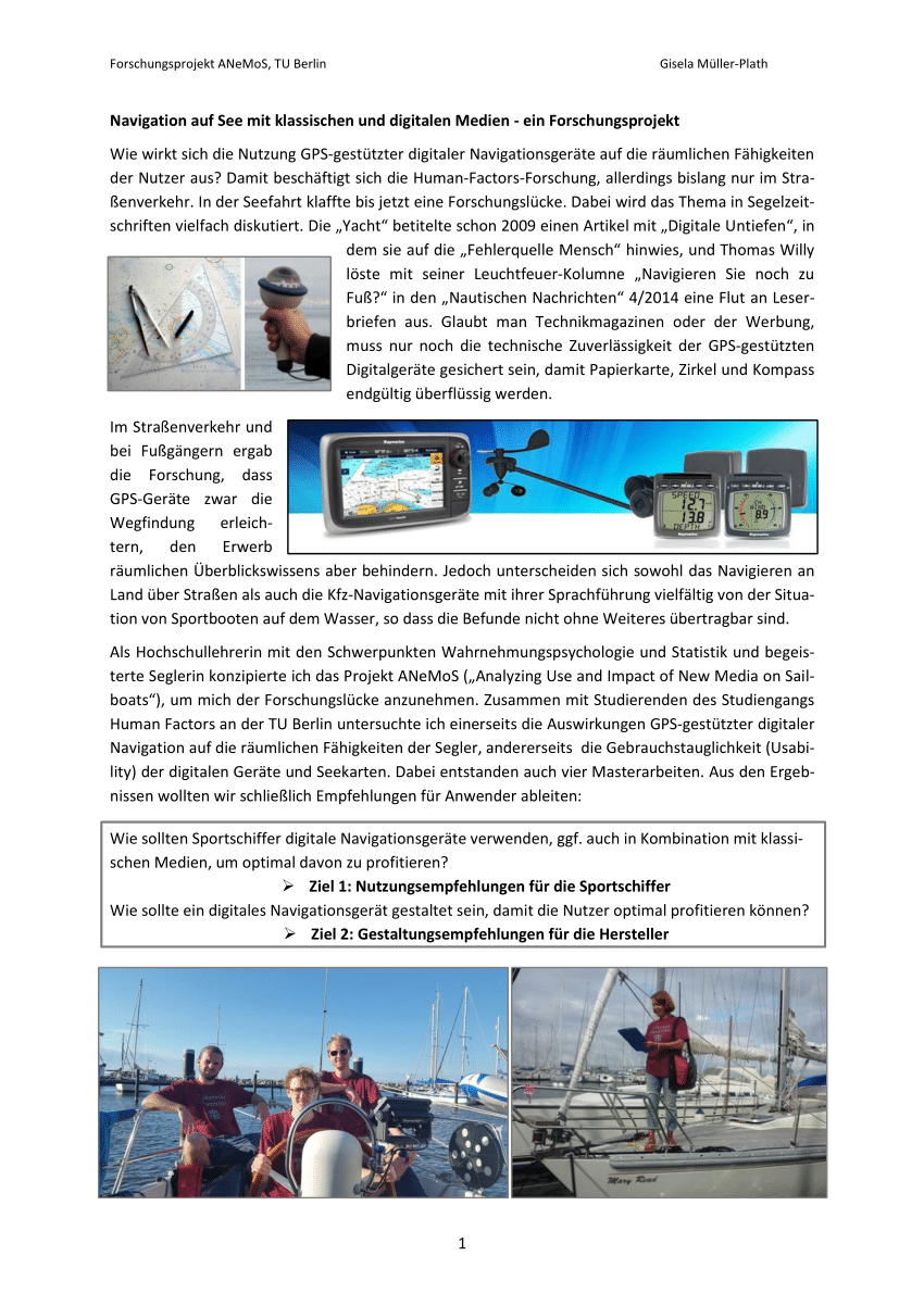 PDF) Navigation auf See mit klassischen und digitalen Medien - ein  Forschungsprojekt