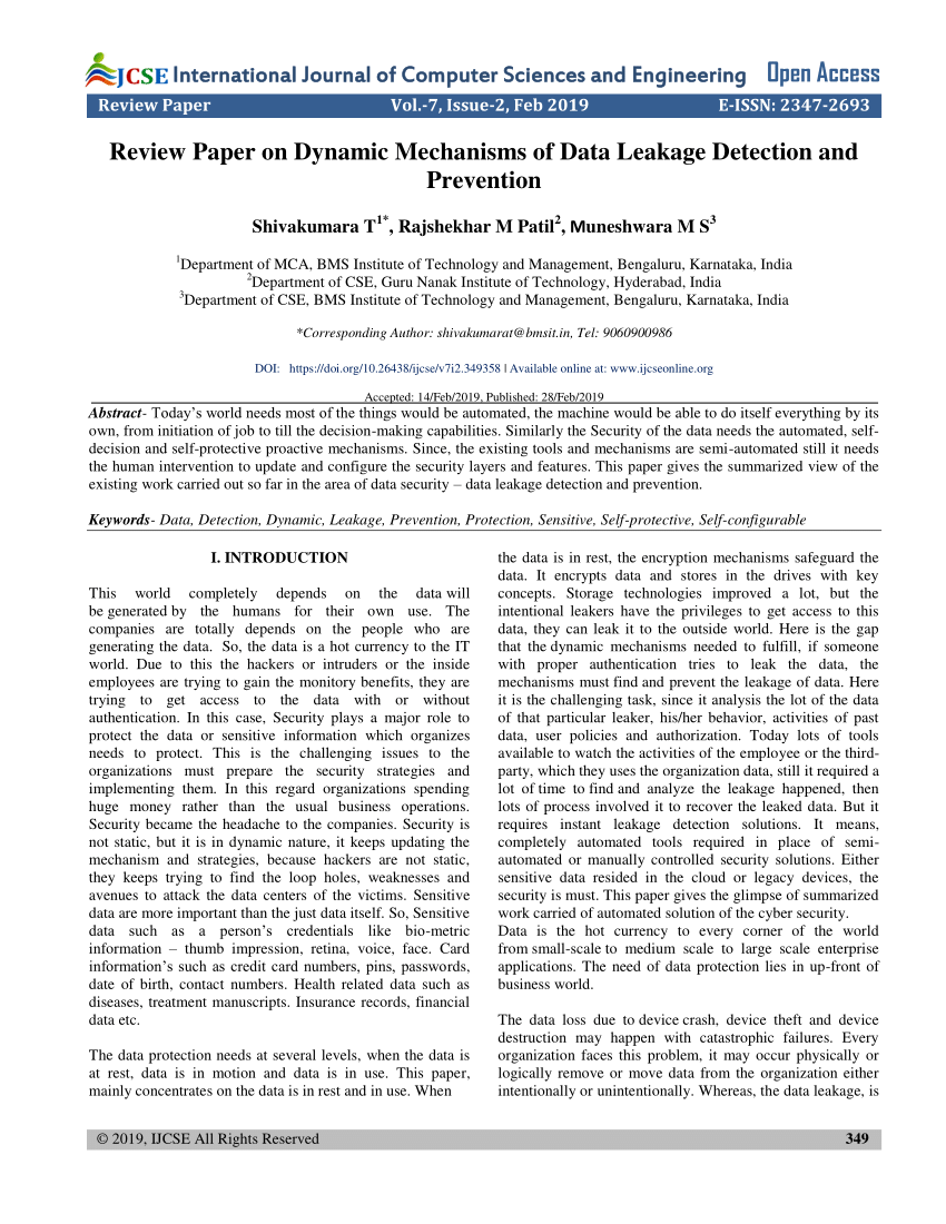 research papers on data leak prevention