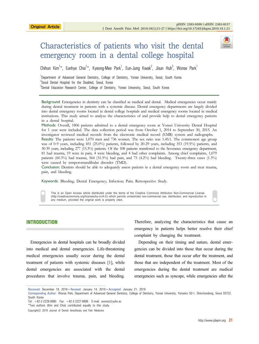 Pdf Characteristics Of Patients Who Visit The Dental