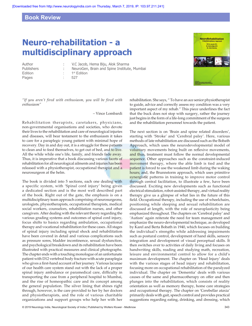 Pdf Neuro Rehabilitation A Multidisciplinary Approach - 